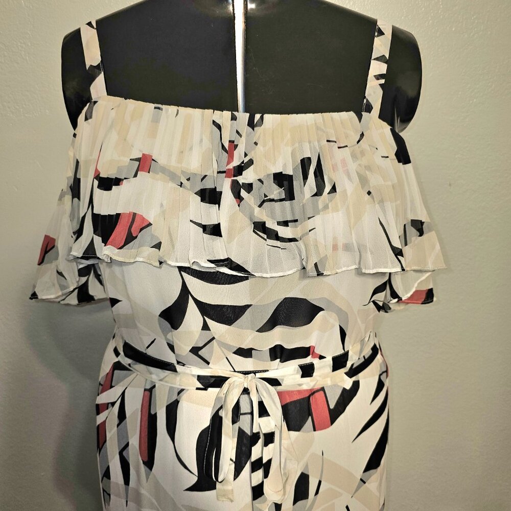#144 Lane Bryant Geometric Ruffle Neckline Sleeveless Maxi Dress Size 18/20 2X - Picture 4 of 8